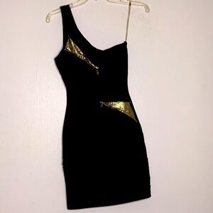 LIPSY London black Single strap gold chain mesh mini dress 2 small